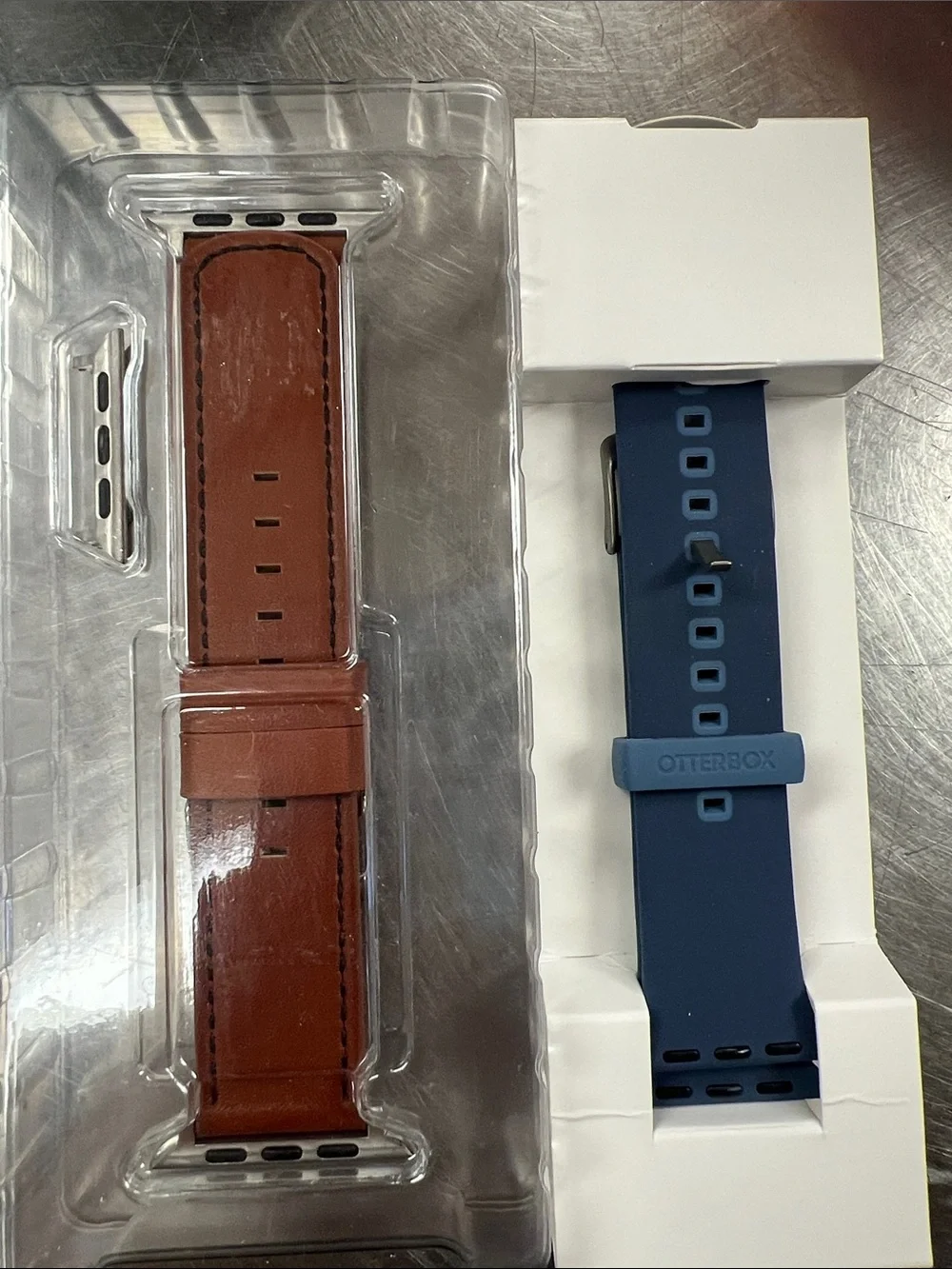 Moby Fox Classic Leather Band and Blue OtterBox band for Apple Watch